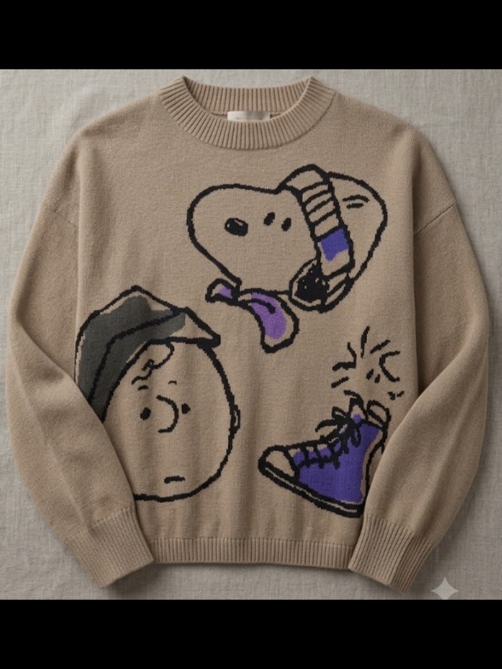 Universal Studios Japan Beige Peanuts Knit Sweater Snoopy Charlie Brown (Sz L)